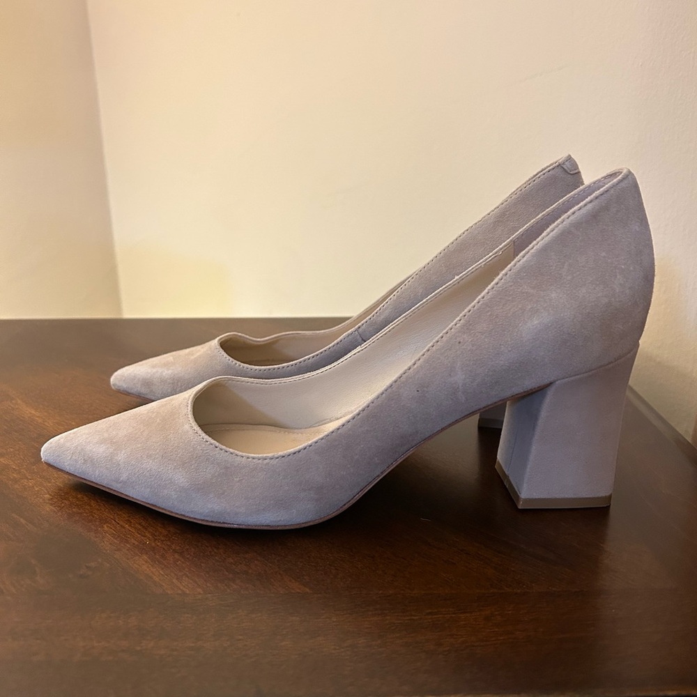 Marc Fisher Zala Pointed Suede Block Heel Pumps - Picture 8 of 11